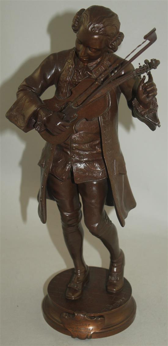 Adrien Etienne Gaudez (1845-1902). A patinated bronze study of young Mozart standing tuning his violin, 13.25in.